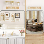 Lovmor Gold Bathroom Mirrors for Wall, 20X30 Inch Rounded Rectangle Mirror, Gold Bathroom Vanity Mirror, Metal Framed Wall-Mounted Mirror,Tempered Glass,（Horizontally or Vertically