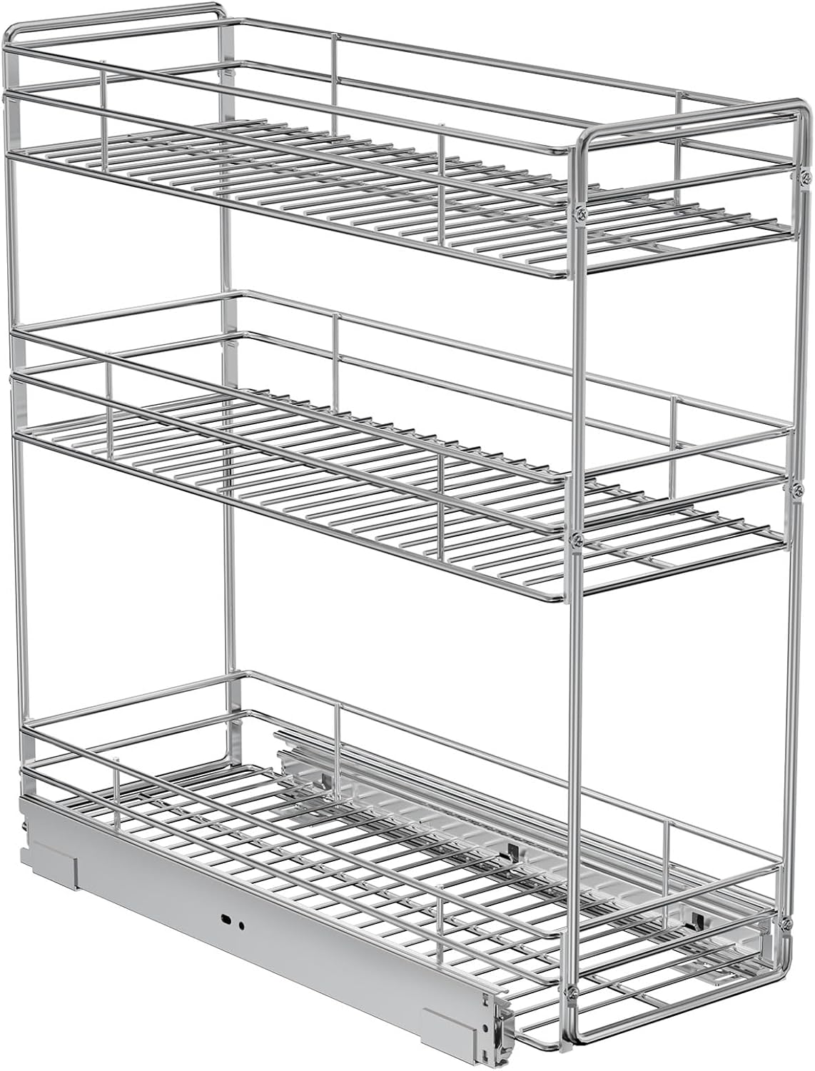 LOVMOR Pull Out Spice Rack for Narrow Cabinet (5½" W X 21" D),3 Tier Slide Out Cabinet Organizer and Pull Out Shelves Under Cabinet Storage for Kitchen, Chrome