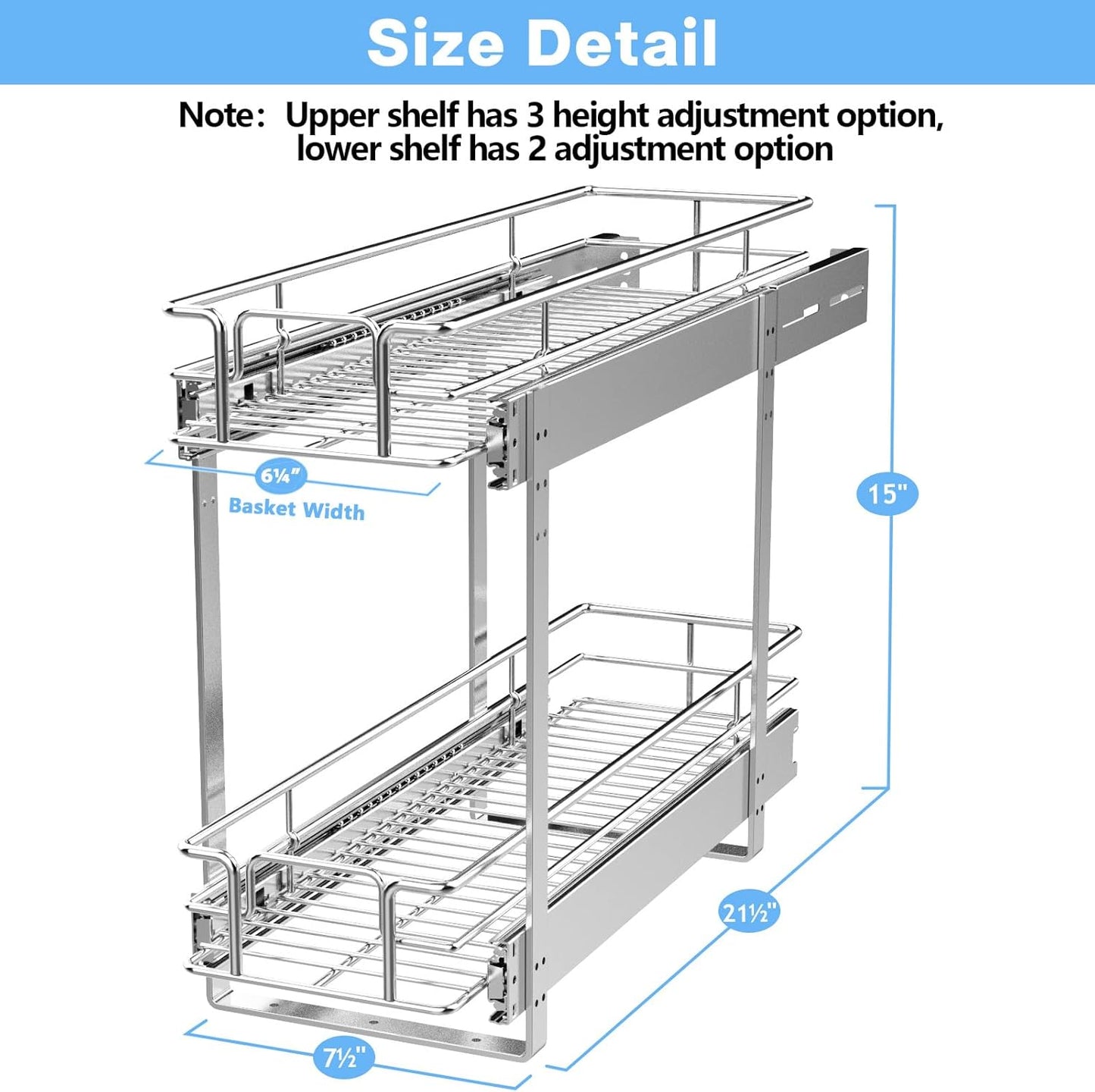 LOVMOR 2 Tier Individual Pull Out Cabinet Organizer 11"W x 21"D, Slide Out Kitchen Cabinet Storage Sliding Shelves