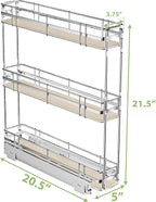 LOVMOR 3-Tier Pull Out Cabinet Organizer Spice Rack for Narrow Cabinet, Slide Out Wood Shelves Storage for Kitchen