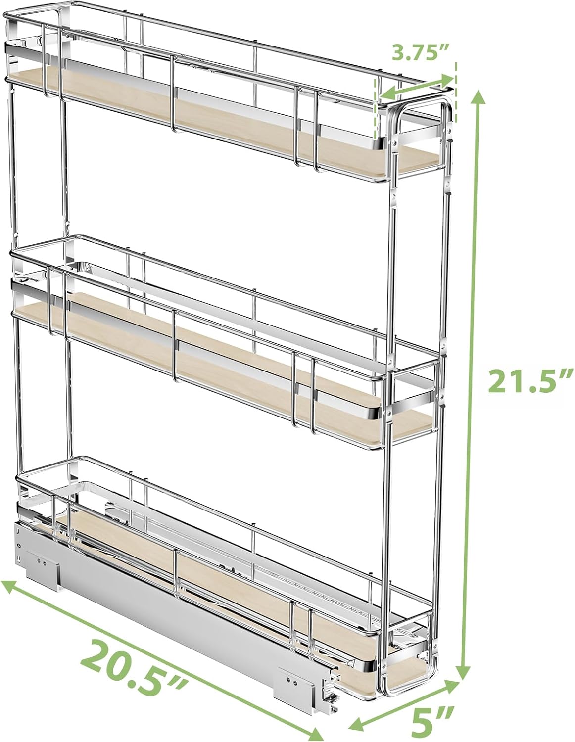 LOVMOR 3-Tier Pull Out Cabinet Organizer Spice Rack for Narrow Cabinet 6" W x 20½" D, Slide Out Wood Shelves Storage for Kitchen