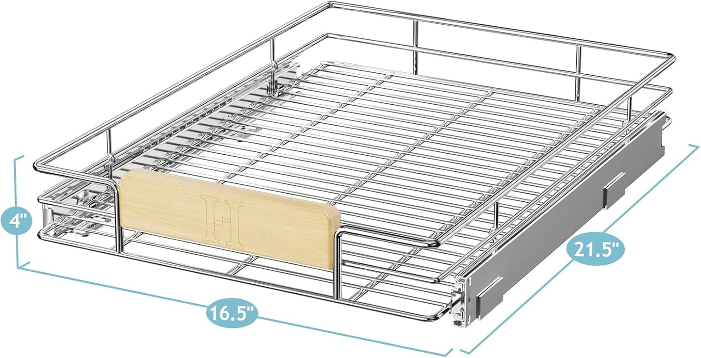 LOVMOR 2 Tier Pull Out Cabinet Organizer 10½" W x 21½" D, Slide Out Drawers with Wooden Handle, Sliding Shelves Organization and Storage for Kitchen, Pantry