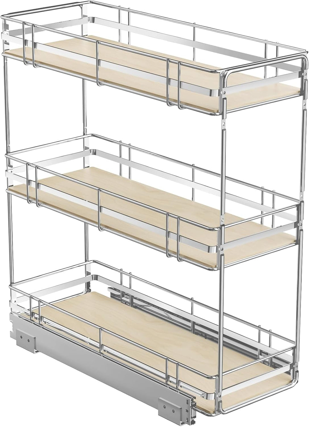 LOVMOR 3-Tier Pull Out Cabinet Organizer Spice Rack for Narrow Cabinet, Slide Out Wood Shelves Storage for Kitchen