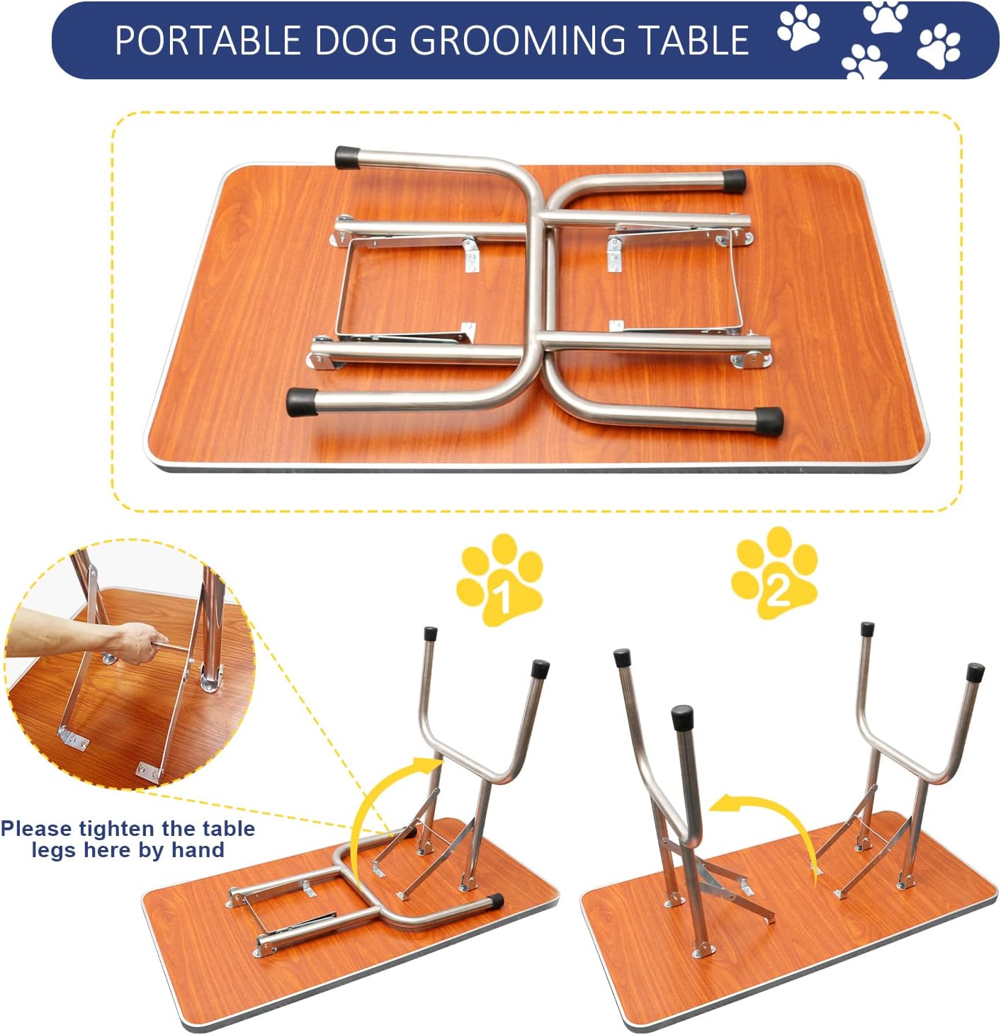 LOVMOR  46" Dog Grooming Table,Foldable Home Pet Bathing Station with Adjustable Height Arm/Noose/Mesh Tray