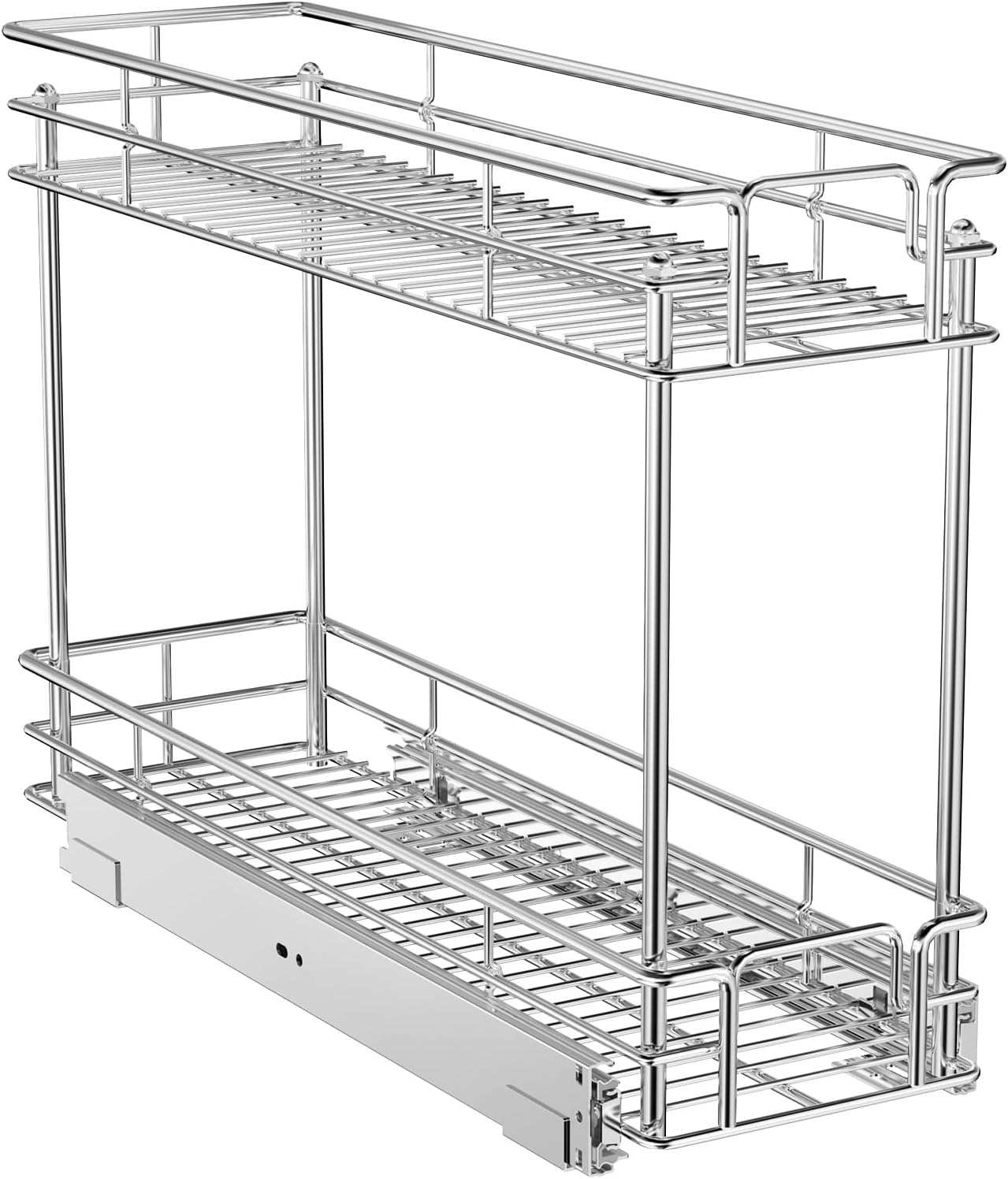 LOVMOR  Pull Out Spice Rack for Narrow Cabinet (5½" W X 21" D),2 Tier Slide Out Cabinet Organizer and Pull Out Shelves Under Cabinet Storage for Kitchen, Chrome