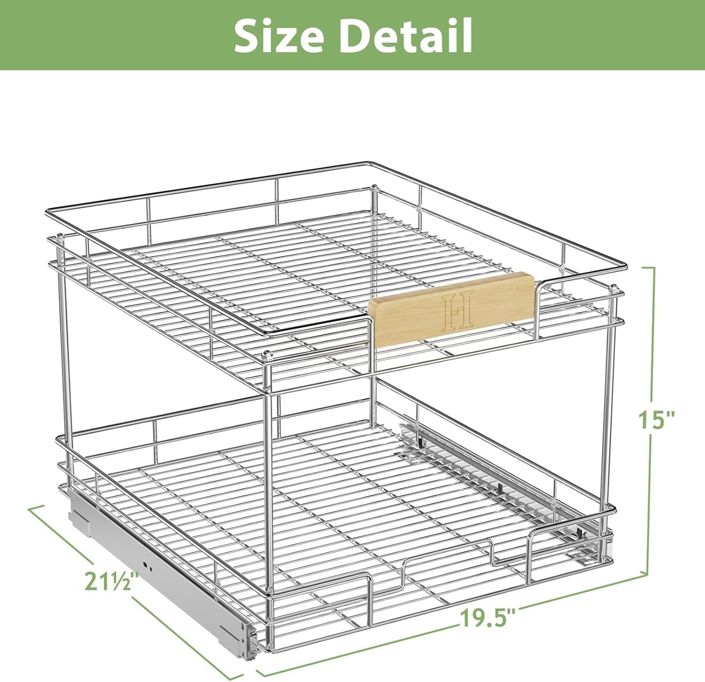 LOVMOR Pull Out Cabinet Organizer With Wooden Handle 10½" W x 21½" D 2-Tier Cabinet Drawer Pull Out Shelves Under Cabinet Storage for Kitchen