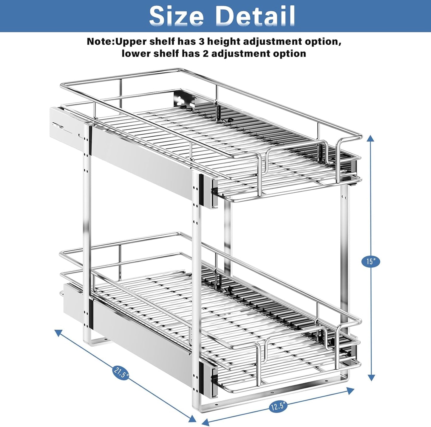 LOVMOR 2 Tier Individual Pull Out Cabinet Organizer 30" W x 21½" D, Slide Out Kitchen Cabinet Storage Sliding Shelves