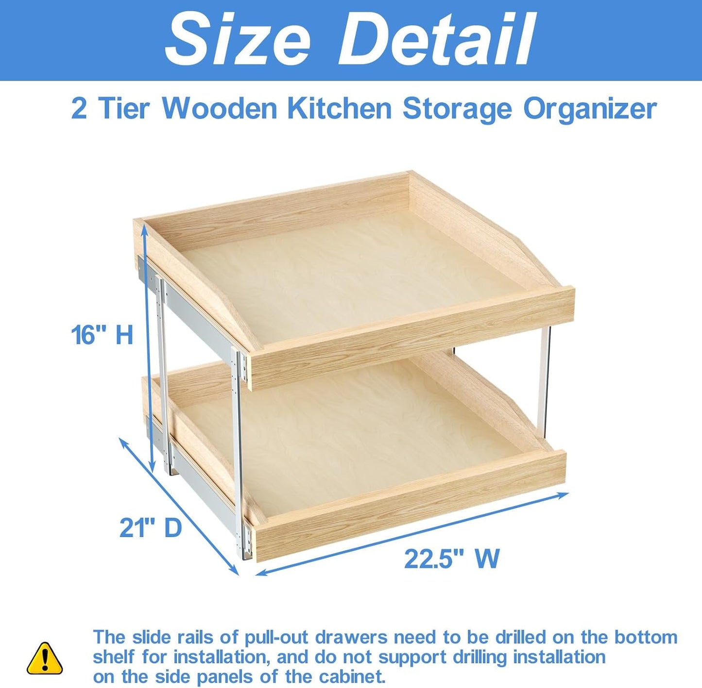 LOVMOR 2 Tier Pull Out Cabinet Organizer, Double Tier Slide Out Wood Cabinet Organizer with U Bracket, Pull Out Drawers for Base Cabinet Organization in Kitchen, Pantry(13½"W x 21" D)