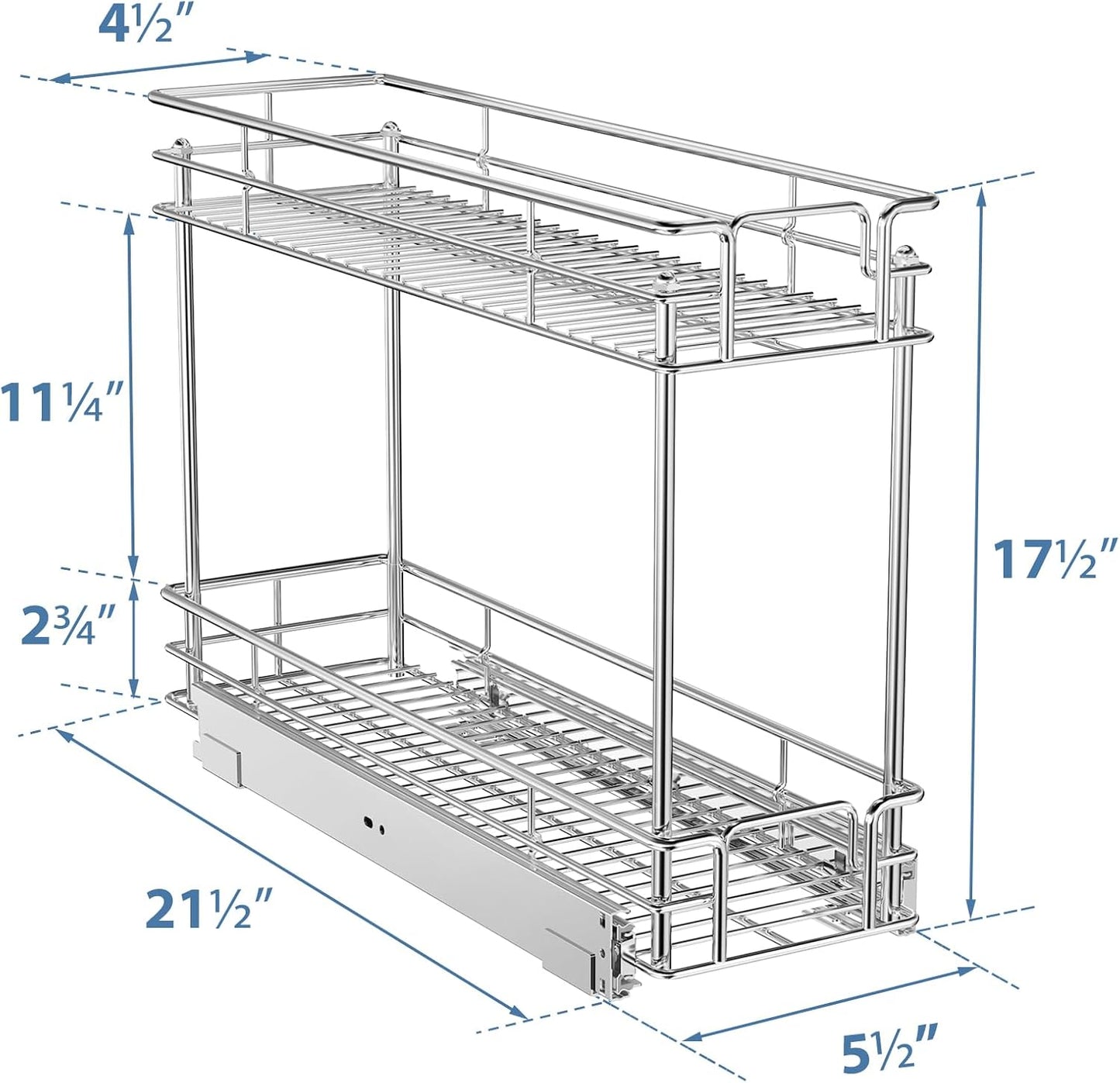 LOVMOR Pull Out Spice Rack for Narrow Cabinet (5½" W X 21" D),3 Tier Slide Out Cabinet Organizer and Pull Out Shelves Under Cabinet Storage for Kitchen, Chrome