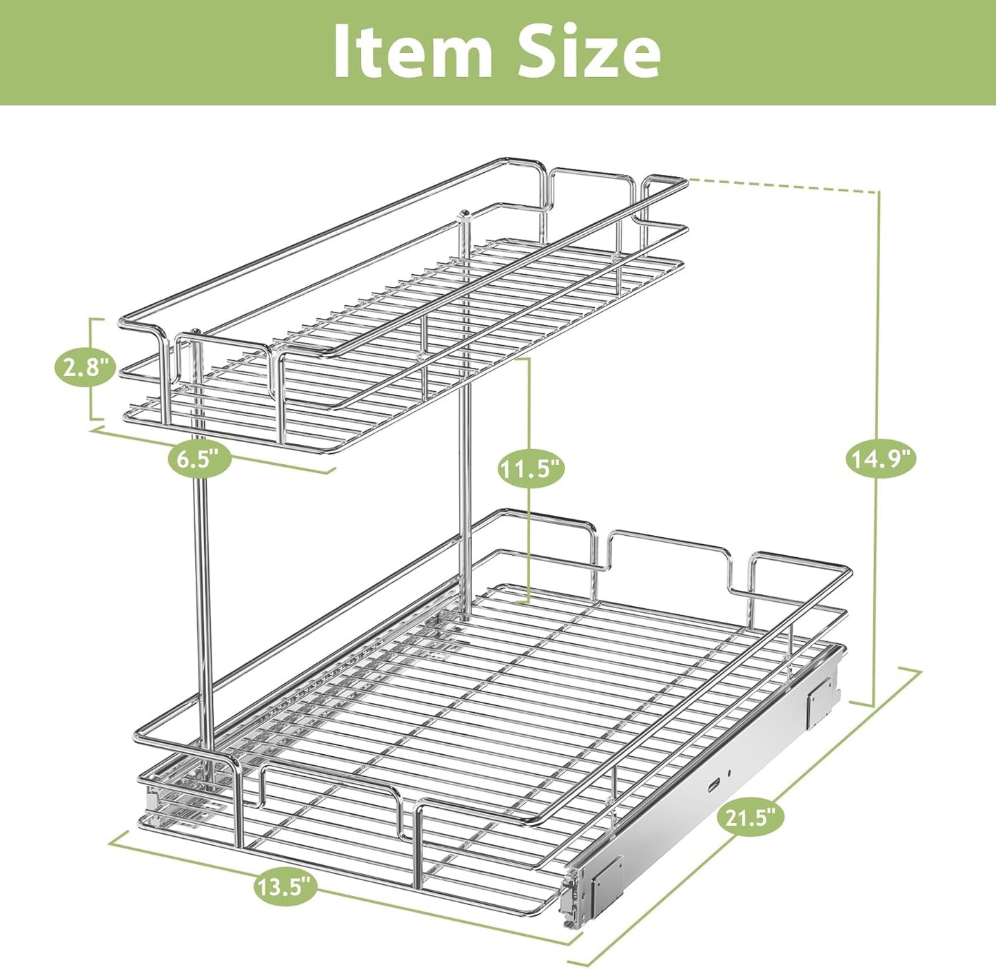 LOVMOR 2 Tier Pull Out Cabinet Organizer 10.5" W x 21.5" D Slide Out Under Sink Organizer Sliding Wire Shelves Storage for Kitchen Bathroom Cabinets