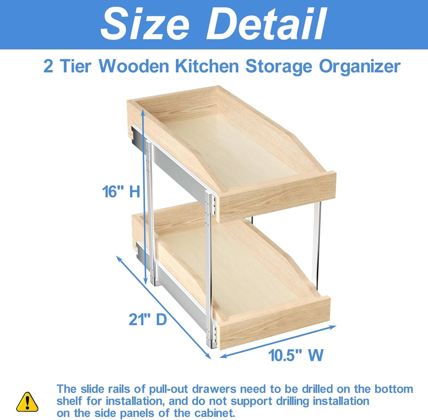 LOVMOR 2 Tier Pull Out Cabinet Organizer, Double Tier Slide Out Wood Cabinet Organizer with U Bracket, Pull Out Drawers for Base Cabinet Organization in Kitchen, Pantry(13½"W x 21" D)