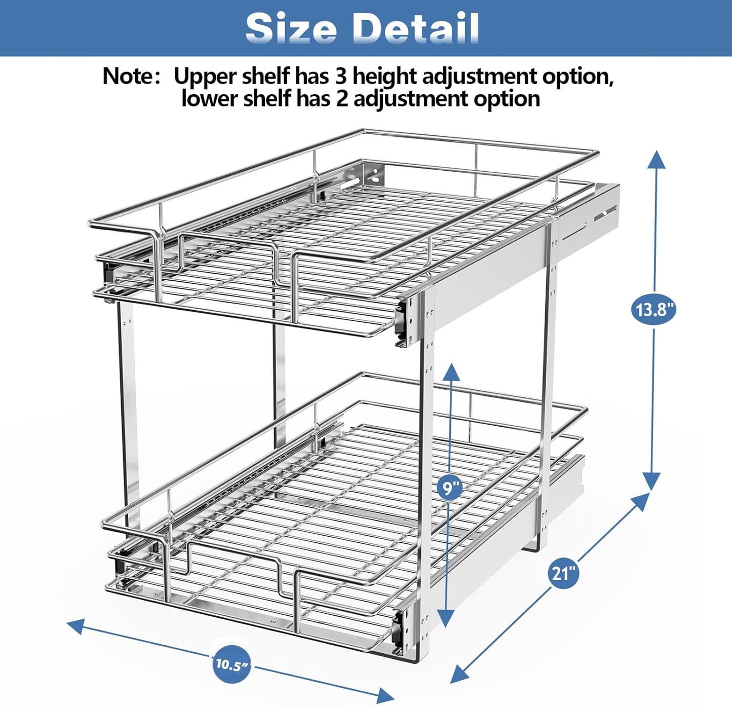 LOVMOR 2 Tier Individual Pull Out Cabinet Organizer 30" W x 21½" D, Slide Out Kitchen Cabinet Storage Sliding Shelves