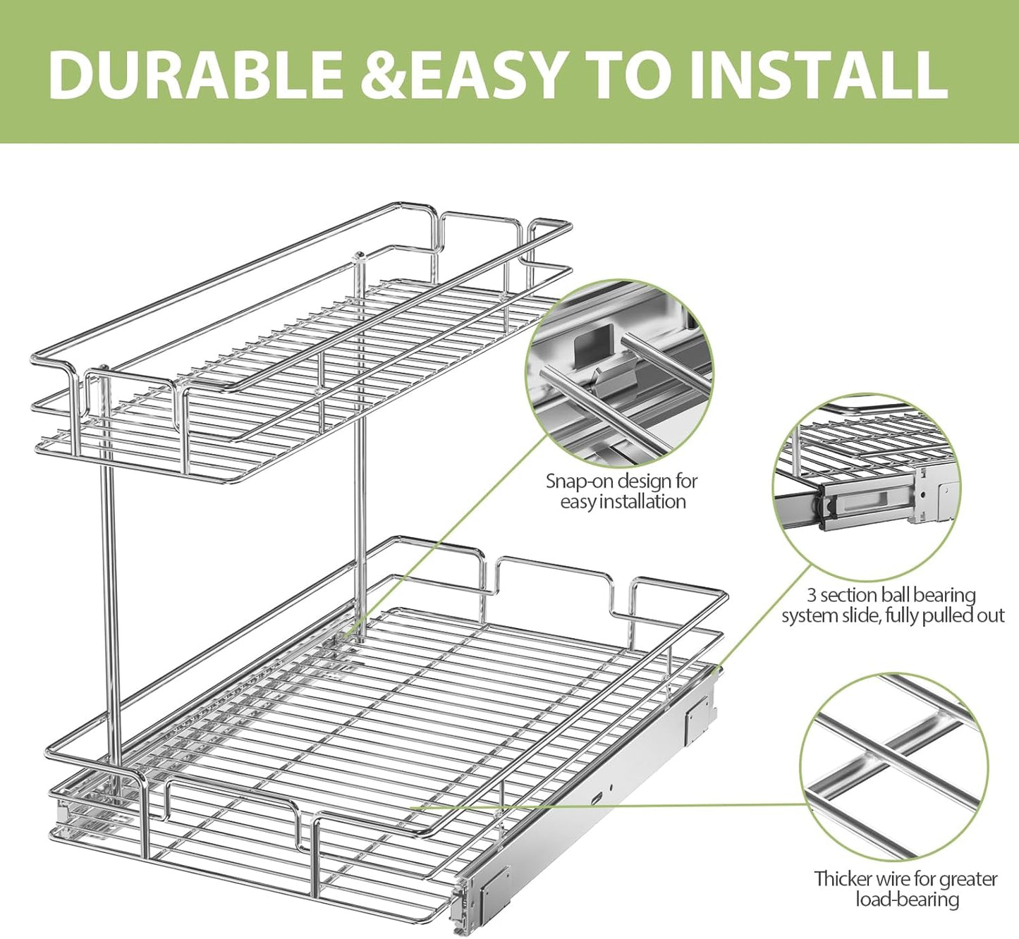 LOVMOR 2 Tier Pull Out Cabinet Organizer 10.5" W x 21.5" D Slide Out Under Sink Organizer Sliding Wire Shelves Storage for Kitchen Bathroom Cabinets