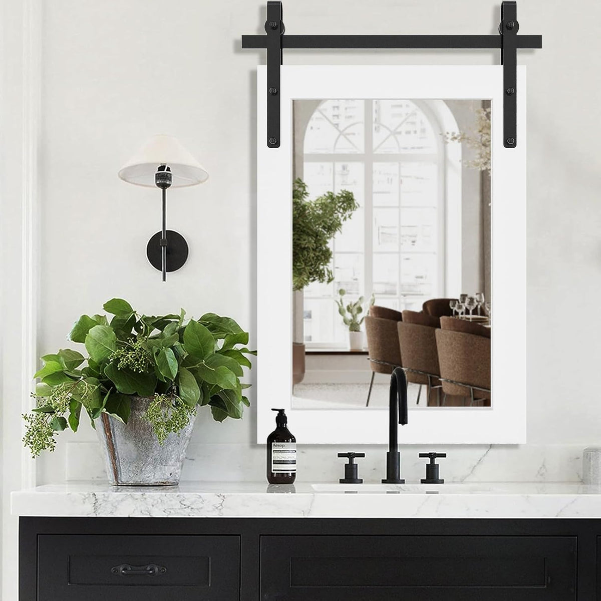 Farmhouse Mirror, Rustic Mirror 26X40 Inch Rustic Wood Framed Wall Mirror Rectangle Decorative Mirror for Bathroom, Living Room, Entryway, Bedroom Wall Decor (White)
