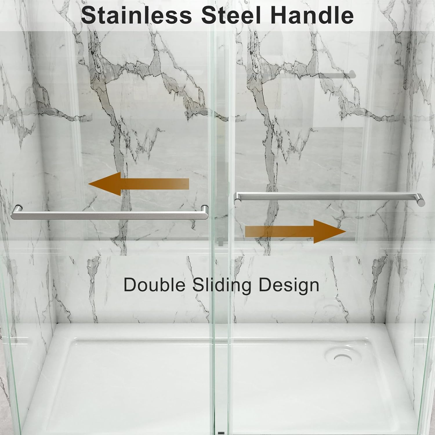 LOVMOR  56 to 60'' W x 76'' H Frameless Shower Door, Double Sliding Shower Door with Premium 3/8'' (10mm) Thick Tempered Glass, Stainless Steel, Matte Black
