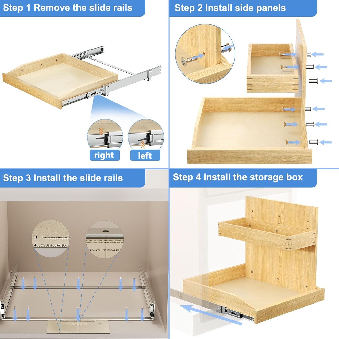 LOVMOR Under Sink Organizers and Storage 22½” W x 21” D, 2 Tier Pull Out Cabinet Organizer with Soft Close, Adjustable Pull Out Cabinet organizer with U Bracket for Bathroom Kitchen(Right)