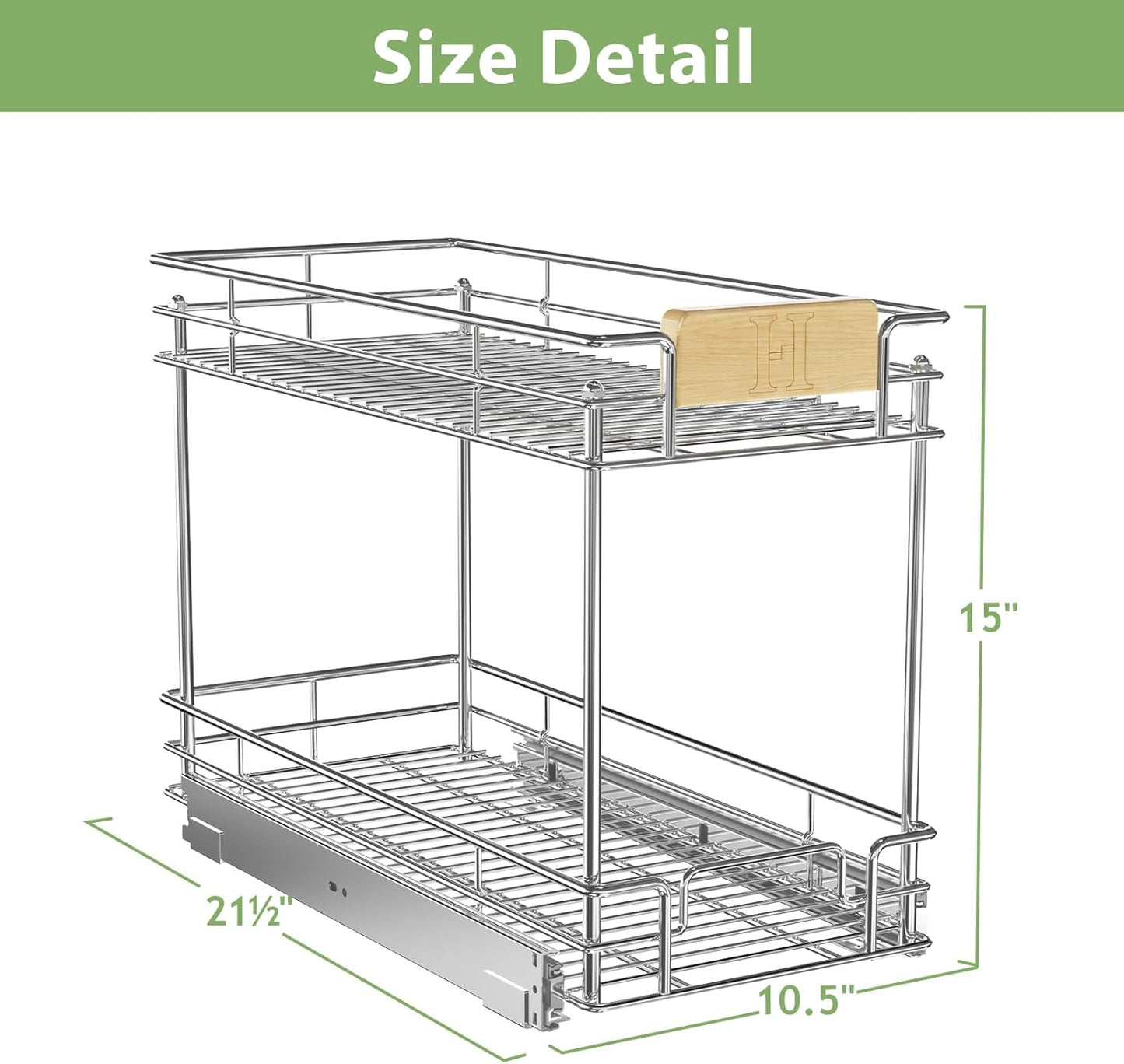 LOVMOR Pull Out Cabinet Organizer With Wooden Handle 10½" W x 21½" D 2-Tier Cabinet Drawer Pull Out Shelves Under Cabinet Storage for Kitchen