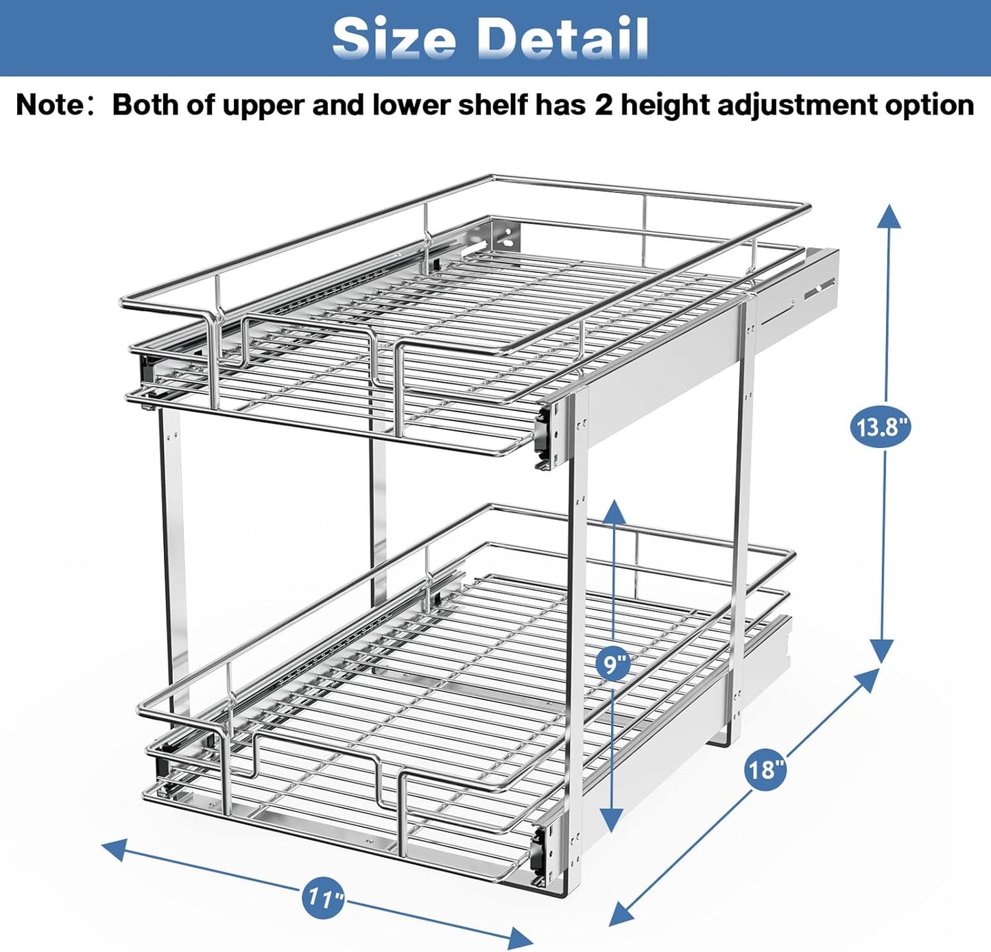 LOVMOR 2 Tier Individual Pull Out Cabinet Organizer 30" W x 21½" D, Slide Out Kitchen Cabinet Storage Sliding Shelves