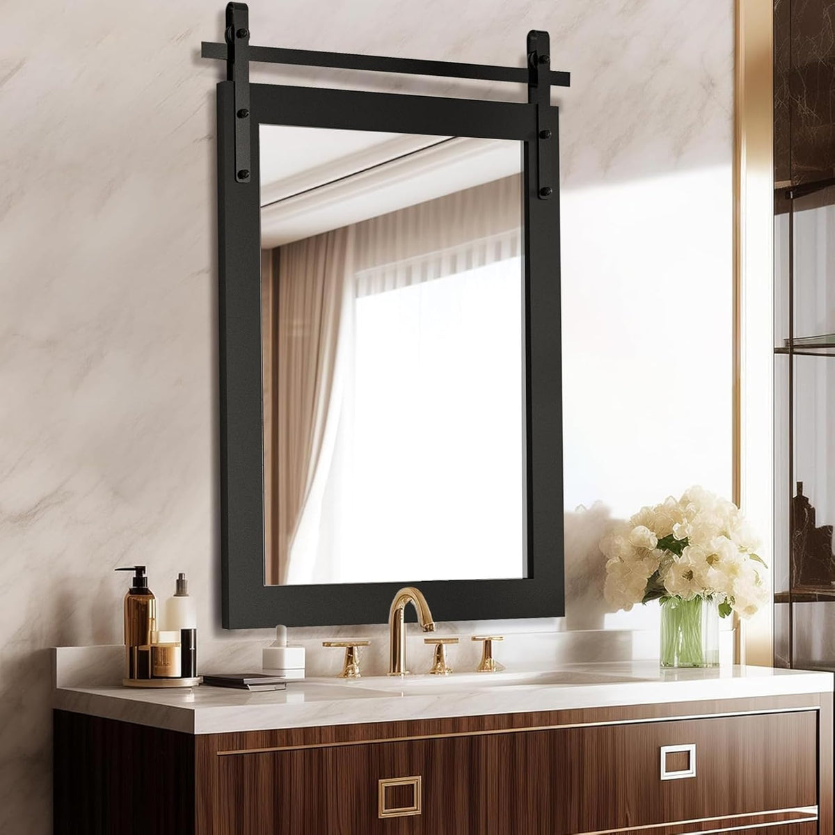 Farmhouse Mirror, Rustic Mirror 26X40 Inch Rustic Wood Framed Wall Mirror Rectangle Decorative Mirror for Bathroom, Living Room, Entryway, Bedroom Wall Decor (White)