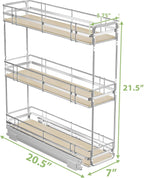 LOVMOR 3-Tier Pull Out Cabinet Organizer Spice Rack for Narrow Cabinet, Slide Out Wood Shelves Storage for Kitchen