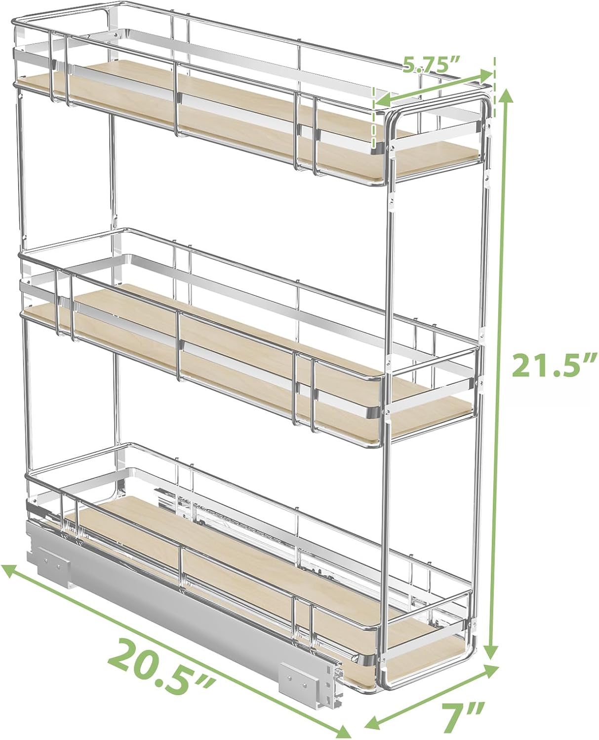 LOVMOR 3-Tier Pull Out Cabinet Organizer Spice Rack for Narrow Cabinet 6" W x 20½" D, Slide Out Wood Shelves Storage for Kitchen