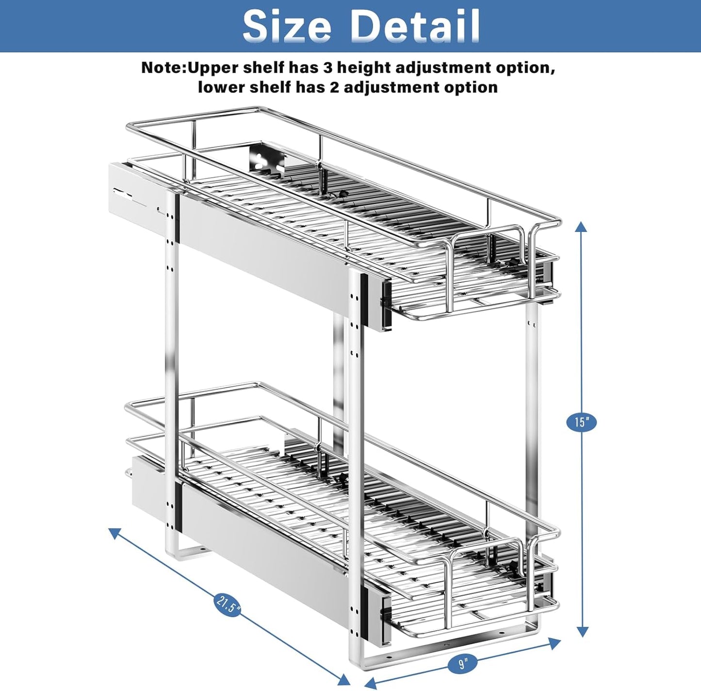 LOVMOR 2 Tier Individual Pull Out Cabinet Organizer 30" W x 21½" D, Slide Out Kitchen Cabinet Storage Sliding Shelves