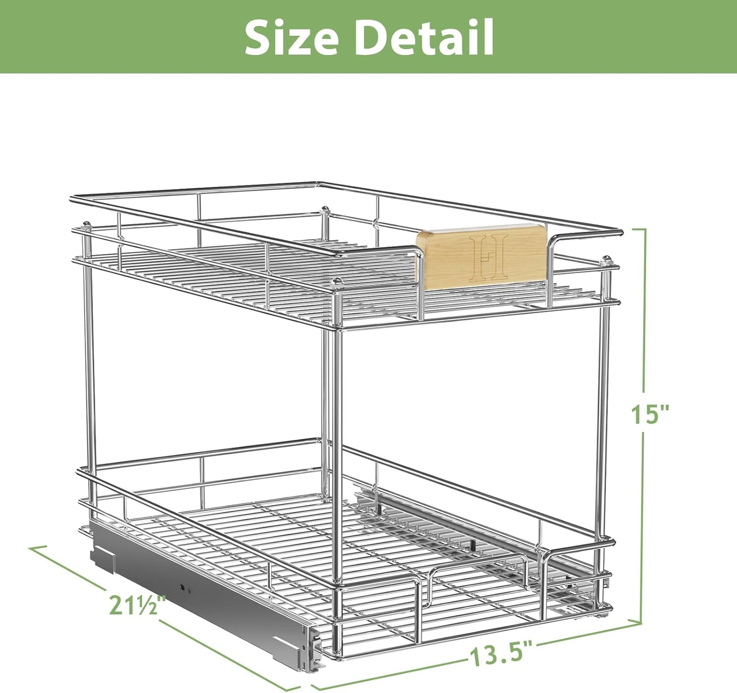 LOVMOR Pull Out Cabinet Organizer With Wooden Handle 10½" W x 21½" D 2-Tier Cabinet Drawer Pull Out Shelves Under Cabinet Storage for Kitchen