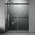 LOVMOR  56 to 60'' W x 76'' H Frameless Shower Door, Double Sliding Shower Door with Premium 3/8'' (10mm) Thick Tempered Glass, Stainless Steel, Matte Black