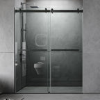 LOVMOR  56 to 60'' W x 76'' H Frameless Shower Door, Double Sliding Shower Door with Premium 3/8'' (10mm) Thick Tempered Glass, Stainless Steel, Matte Black