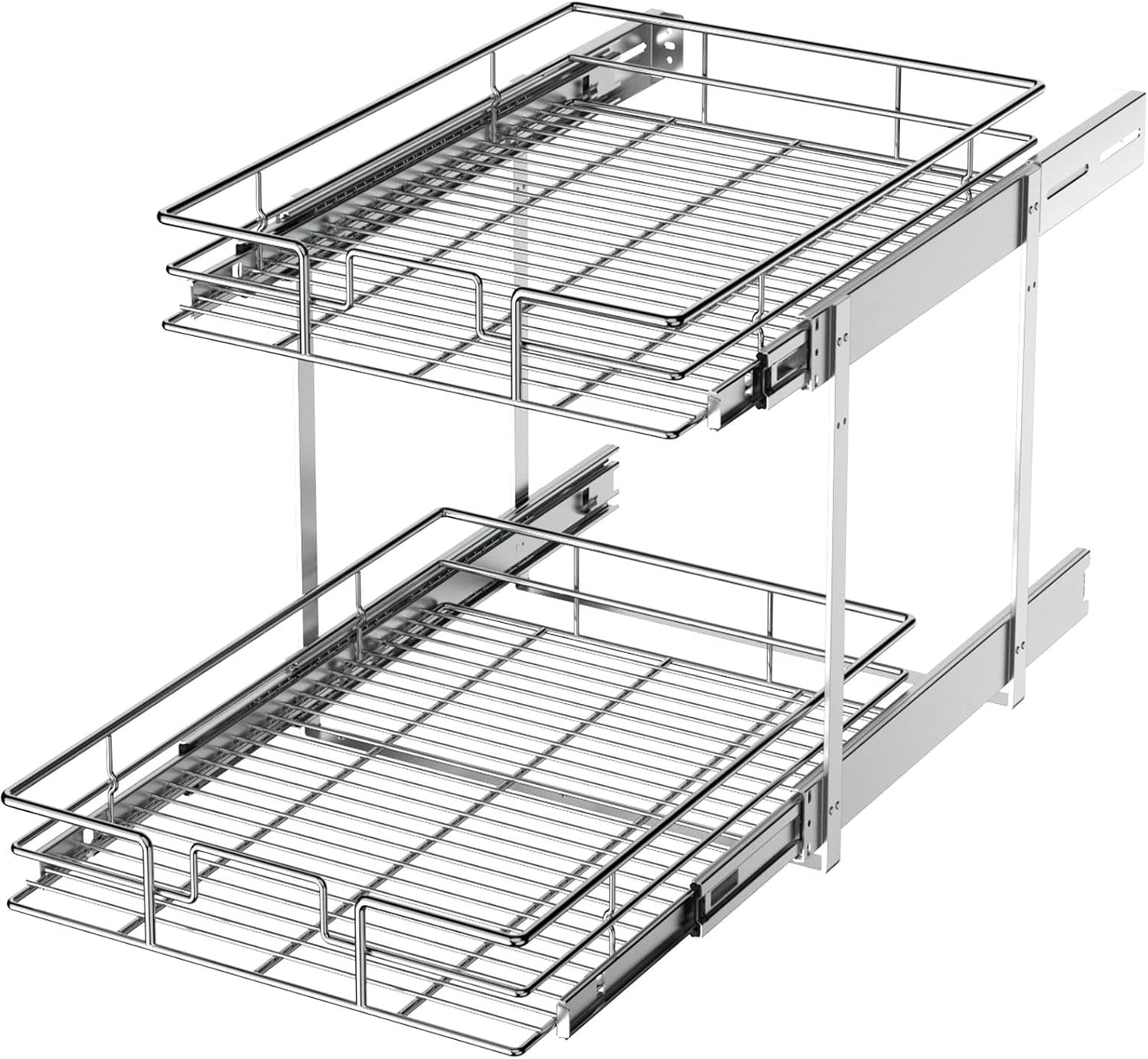 LOVMOR 2 Tier Individual Pull Out Cabinet Organizer 11"W x 21"D, Slide Out Kitchen Cabinet Storage Sliding Shelves