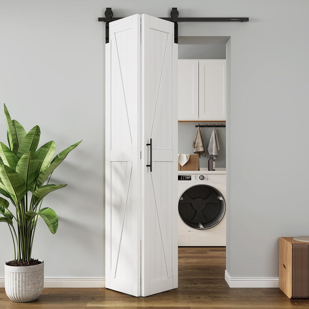 LOVMOR Bifold Barn Door,Bi-Fold Sliding Closet Doors,Pine,No Assembly Required,Without Hardware Kit