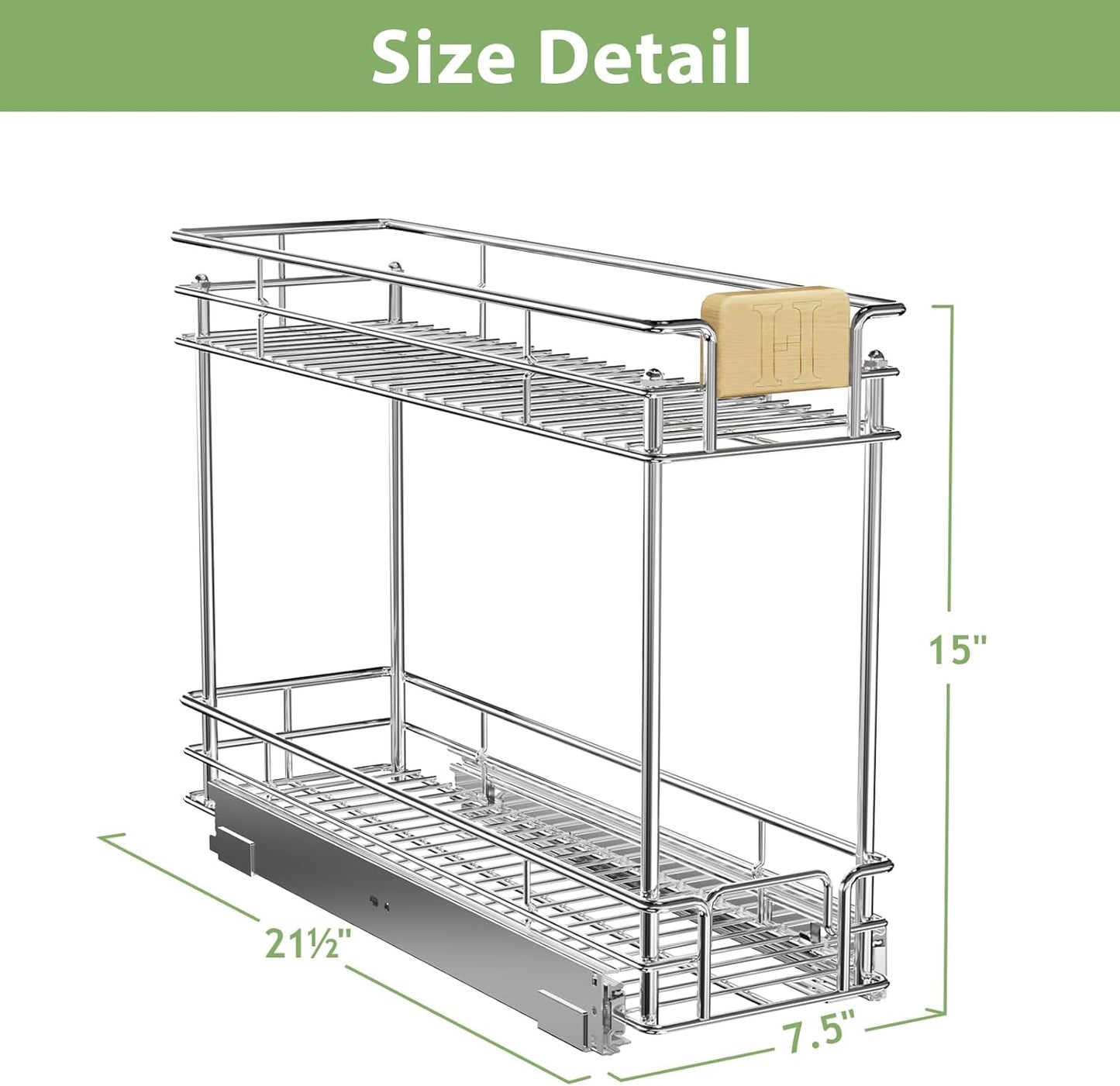 LOVMOR Pull Out Cabinet Organizer With Wooden Handle 10½" W x 21½" D 2-Tier Cabinet Drawer Pull Out Shelves Under Cabinet Storage for Kitchen