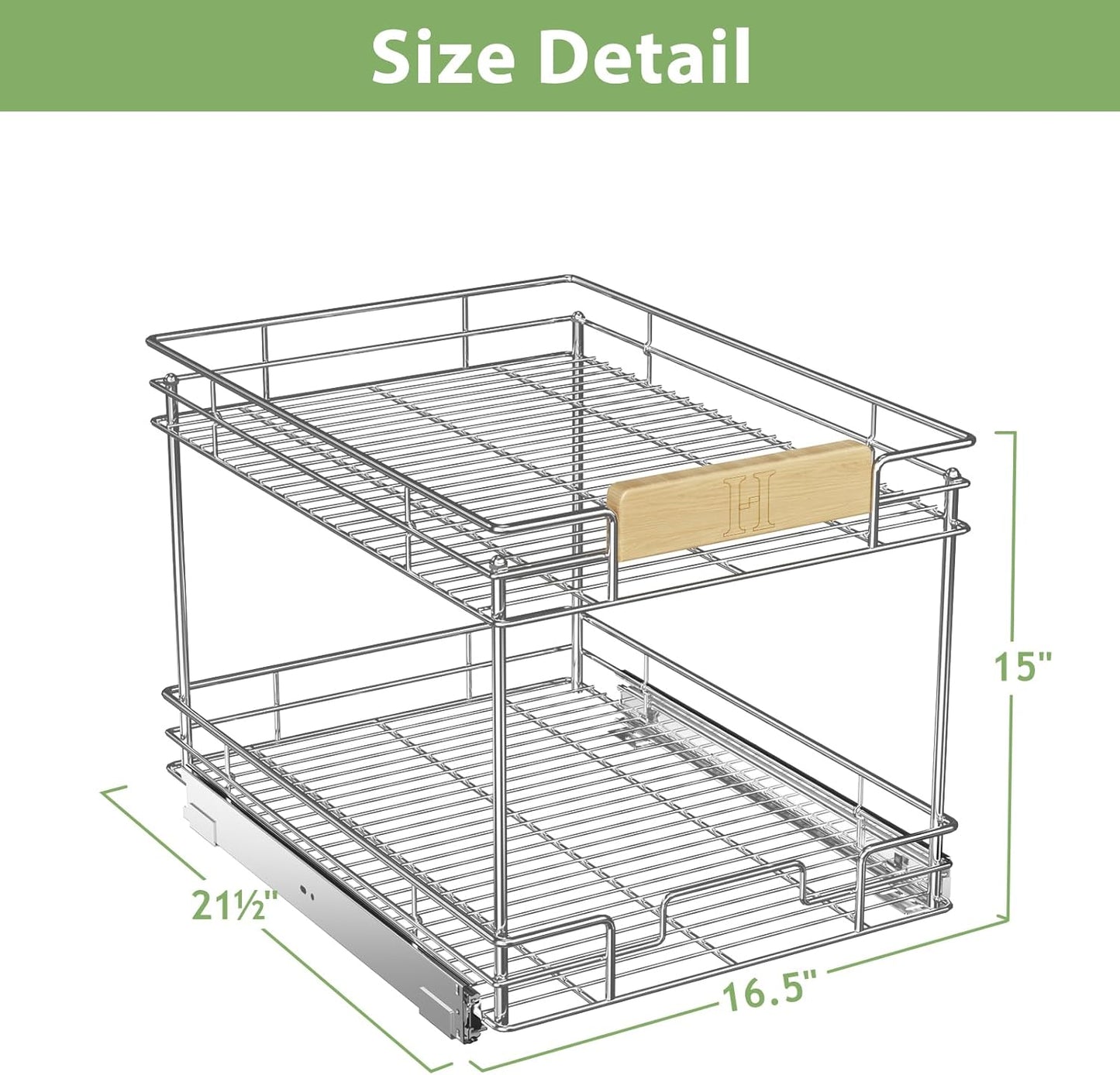 LOVMOR Pull Out Cabinet Organizer With Wooden Handle 10½" W x 21½" D 2-Tier Cabinet Drawer Pull Out Shelves Under Cabinet Storage for Kitchen