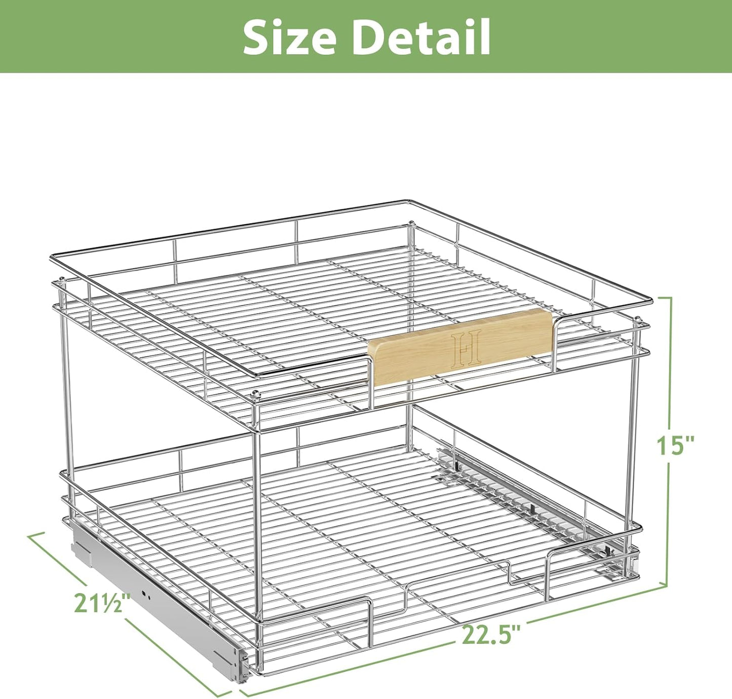 LOVMOR Pull Out Cabinet Organizer With Wooden Handle 10½" W x 21½" D 2-Tier Cabinet Drawer Pull Out Shelves Under Cabinet Storage for Kitchen