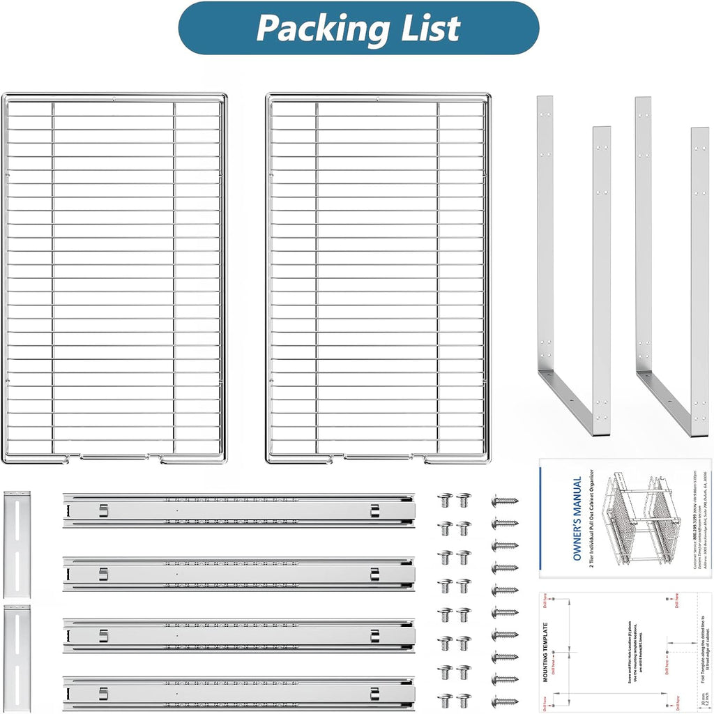 LOVMOR 2 Tier Individual Pull Out Cabinet Organizer 11"W x 21"D, Slide Out Kitchen Cabinet Storage Sliding Shelves