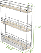 LOVMOR 3-Tier Pull Out Cabinet Organizer Spice Rack for Narrow Cabinet, Slide Out Wood Shelves Storage for Kitchen