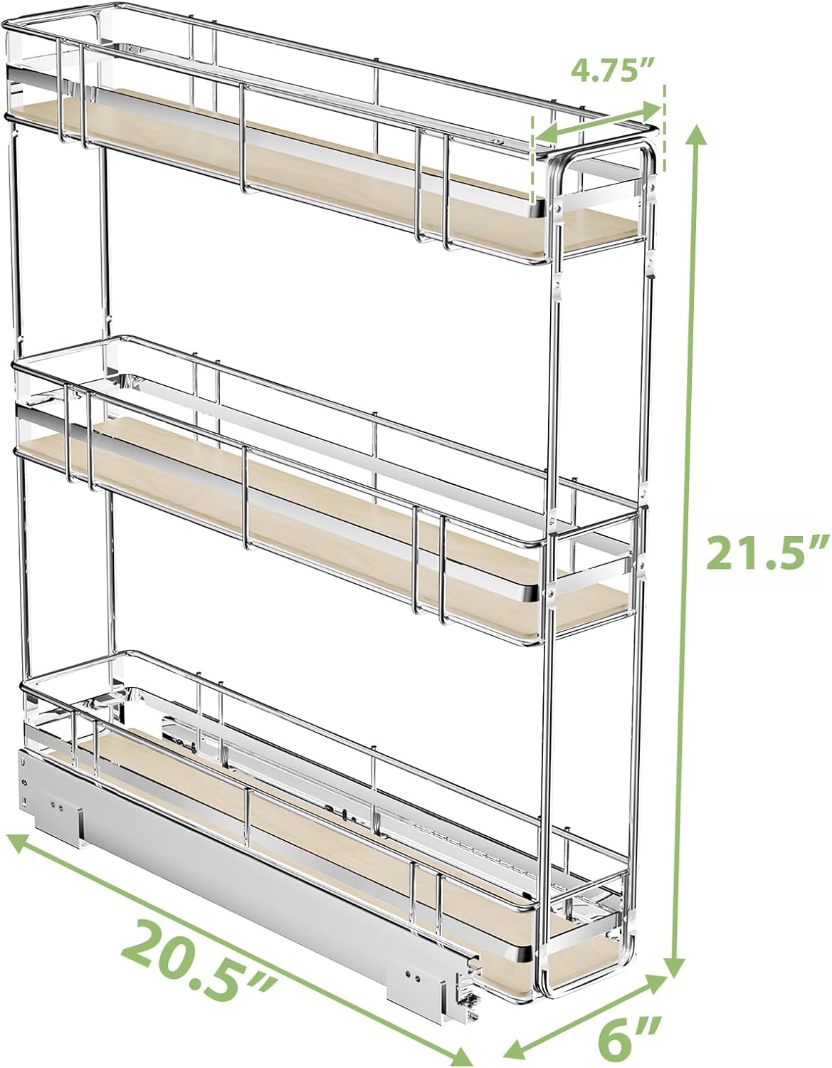 LOVMOR 3-Tier Pull Out Cabinet Organizer Spice Rack for Narrow Cabinet 6" W x 20½" D, Slide Out Wood Shelves Storage for Kitchen