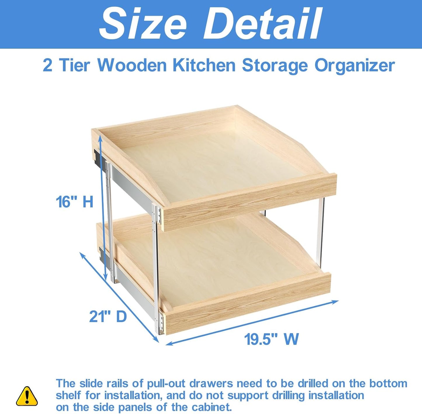 LOVMOR 2 Tier Pull Out Cabinet Organizer, Double Tier Slide Out Wood Cabinet Organizer with U Bracket, Pull Out Drawers for Base Cabinet Organization in Kitchen, Pantry(13½"W x 21" D)