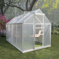 8' L x 6' W Walk-In Polycarbonate Greenhouse: Includes Roof Vent and Sliding Doors, Aluminum Frame - Ideal for Outdoor Gardens and Backyards