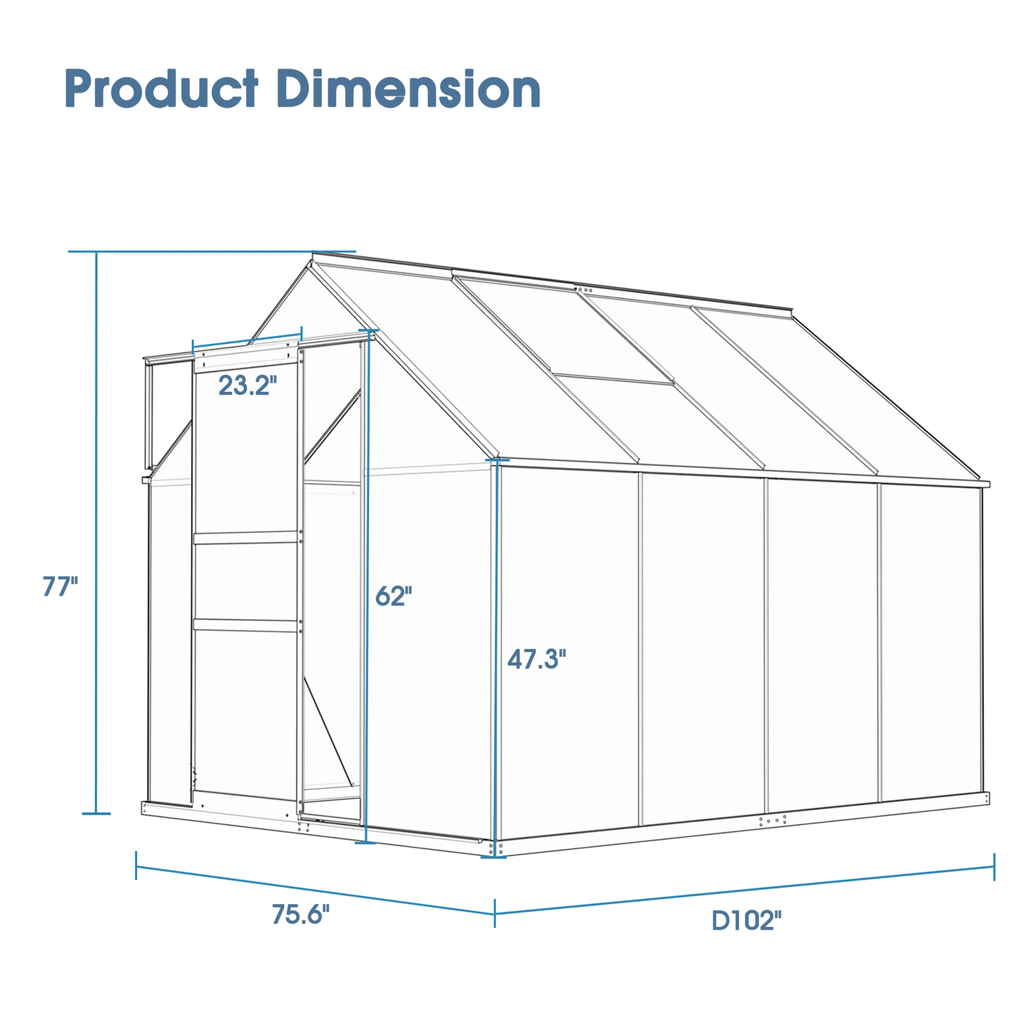 8' L x 6' W Walk-In Polycarbonate Greenhouse: Includes Roof Vent and Sliding Doors, Aluminum Frame - Ideal for Outdoor Gardens and Backyards