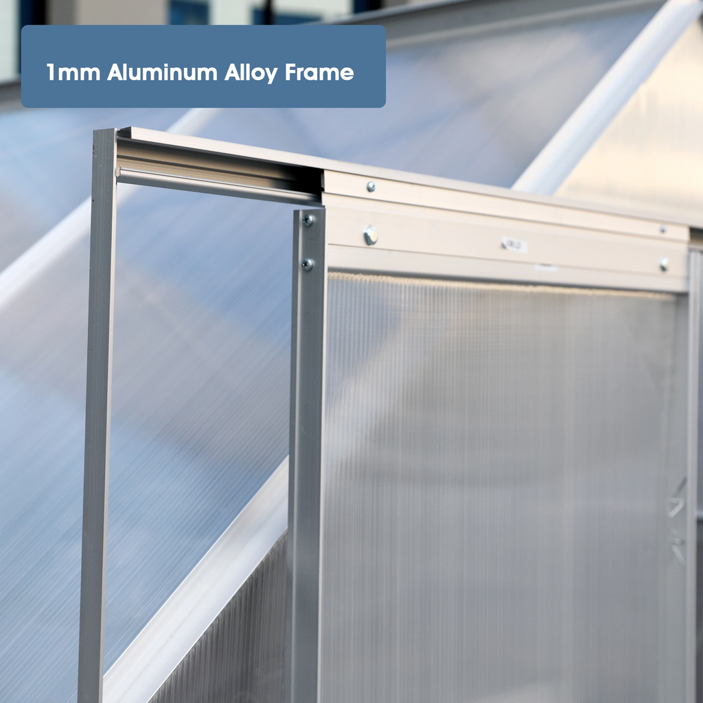 8' L x 6' W Walk-In Polycarbonate Greenhouse: Includes Roof Vent and Sliding Doors, Aluminum Frame - Ideal for Outdoor Gardens and Backyards