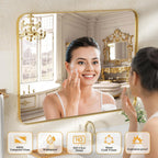 Lovmor Gold Bathroom Mirrors for Wall, 20X30 Inch Rounded Rectangle Mirror, Gold Bathroom Vanity Mirror, Metal Framed Wall-Mounted Mirror,Tempered Glass,（Horizontally or Vertically