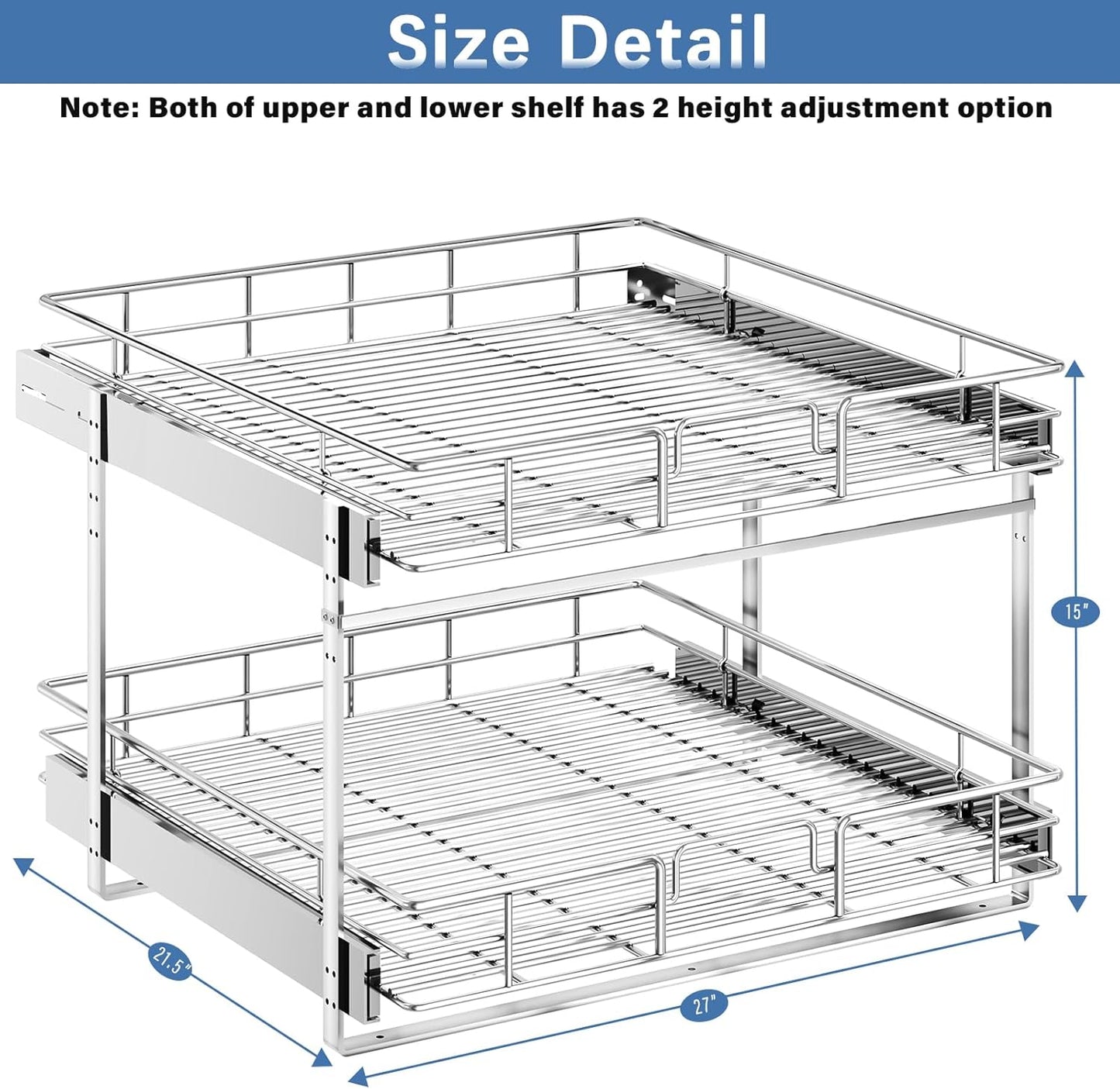 LOVMOR 2 Tier Individual Pull Out Cabinet Organizer 11"W x 21"D, Slide Out Kitchen Cabinet Storage Sliding Shelves