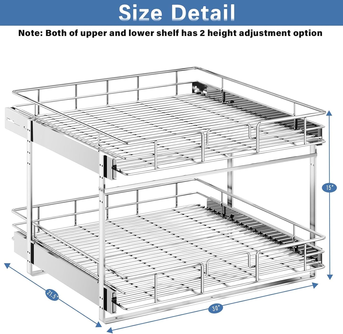 LOVMOR 2 Tier Individual Pull Out Cabinet Organizer 30" W x 21½" D, Slide Out Kitchen Cabinet Storage Sliding Shelves