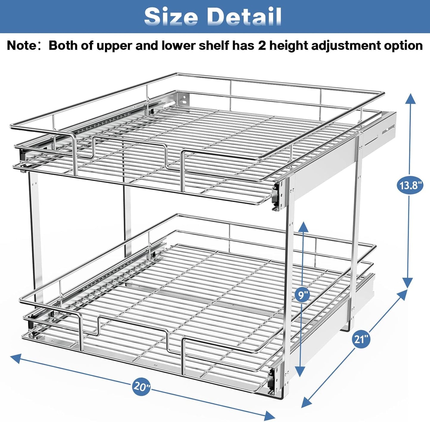 LOVMOR 2 Tier Individual Pull Out Cabinet Organizer 30" W x 21½" D, Slide Out Kitchen Cabinet Storage Sliding Shelves