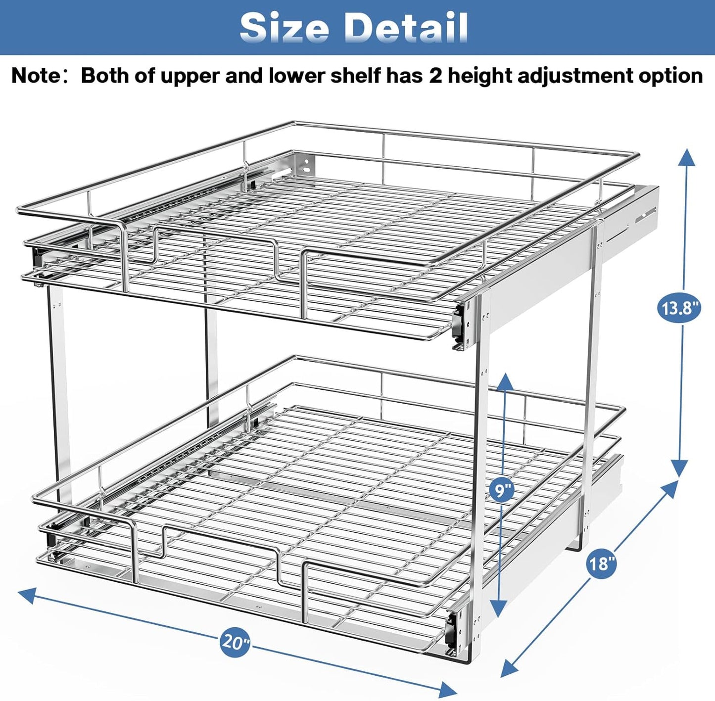 LOVMOR 2 Tier Individual Pull Out Cabinet Organizer 11"W x 21"D, Slide Out Kitchen Cabinet Storage Sliding Shelves