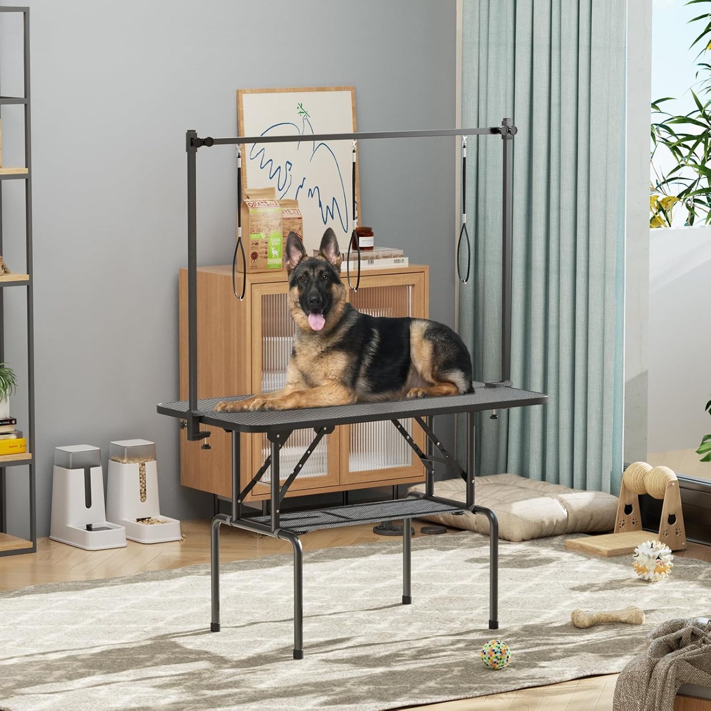 LOVMOR 36 Inch Dog Grooming Table,Foldable Pet Grooming Tables at Home with Adjustable Arm,Nooses, Mesh Tray