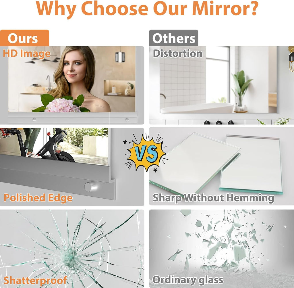 Workout Mirrors for Home Gym 24'x48'', Large Wall Mirror Full Length for Fitness, Yoga, Big Wall Mounted Frameless Glass Mirror for Garage, Dance Studio, Bedroom
