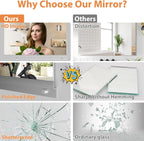 Workout Mirrors for Home Gym 24'x48'', Large Wall Mirror Full Length for Fitness, Yoga, Big Wall Mounted Frameless Glass Mirror for Garage, Dance Studio, Bedroom