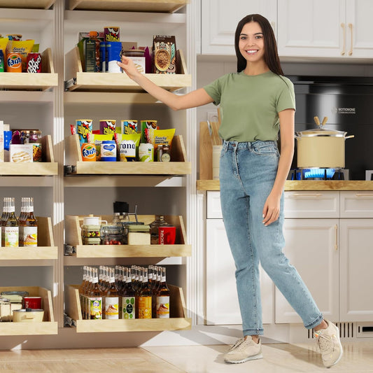 LOVMOR Pull Out Cabinet Organizer with Full Extension Rail Slides, Pull Out Shelf for Kitchen Cabinet Pantry, Beveled 8" High Pull out Drawer Storage Organizer with U Bracket, 10½"W×21"D, Hard Close